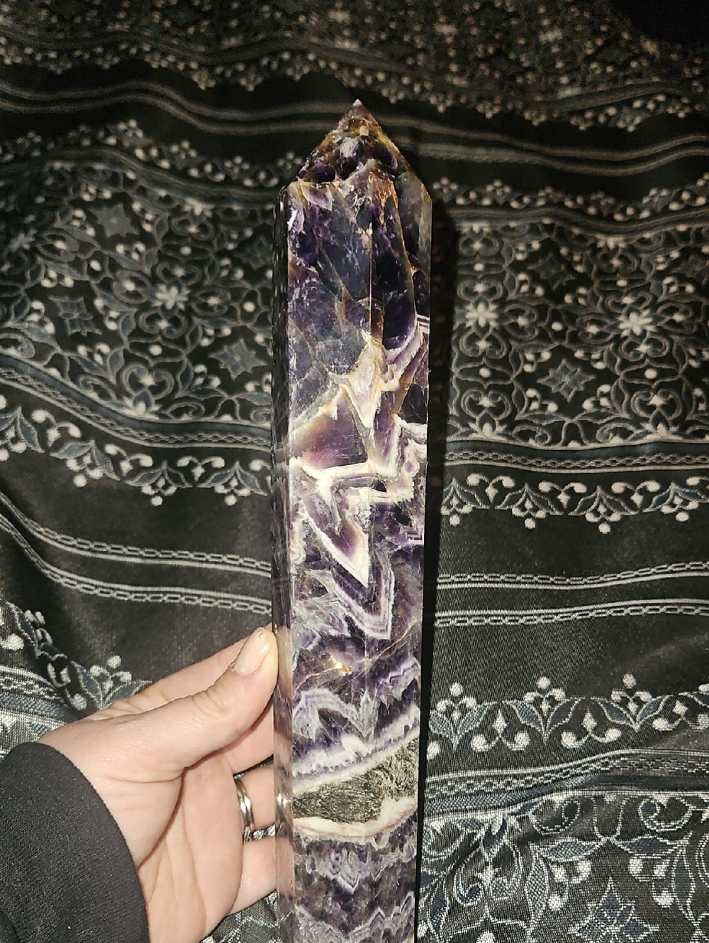 Extra Large Chevron Amethyst Crystal Tower - Purple & White